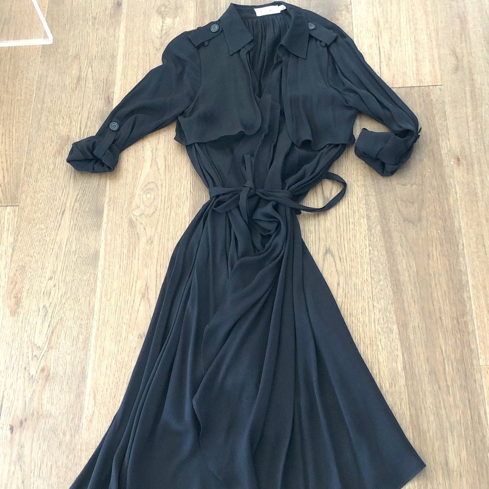 Line & Dot Georgette Trench-Style Duster Coat